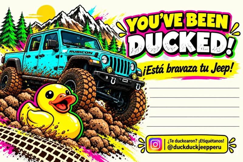 Tarjeta «You’ve been ducked!» con un Jeep Gladiator JT
