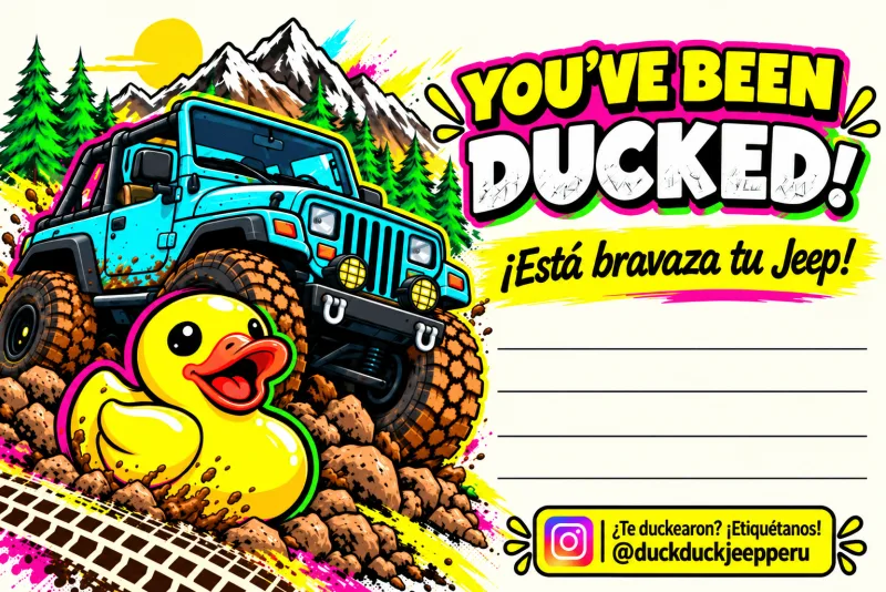 Tarjeta «You’ve been ducked!» con un Jeep Wrangler YJ